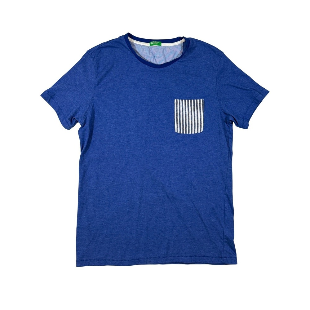 United Colors of Benetton Pocket T-Shirt Mens XL Blue Heather Striped Pocket Tee